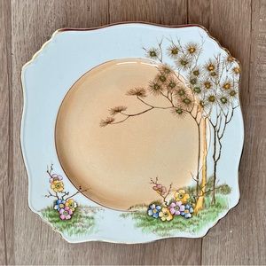 Vintage 1930’s Royal Winton Grimwades England Flowers & Tree Square Plate 9”
